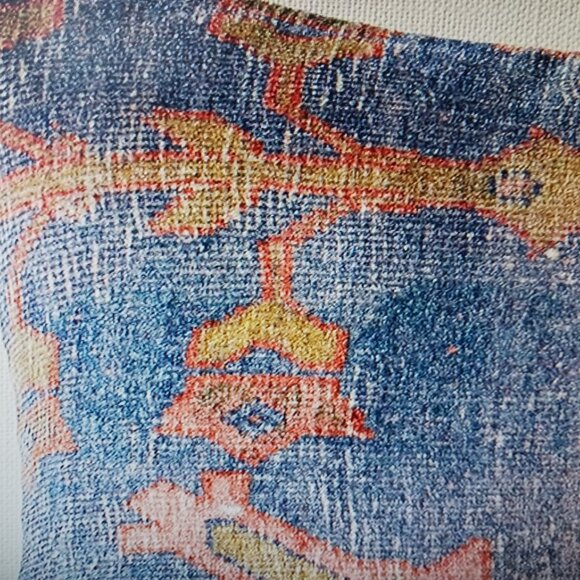 Pottery Barn Dara Velvet Lumbar Pillow Cover Blue/Red Multi EUC - Picture 3 of 5